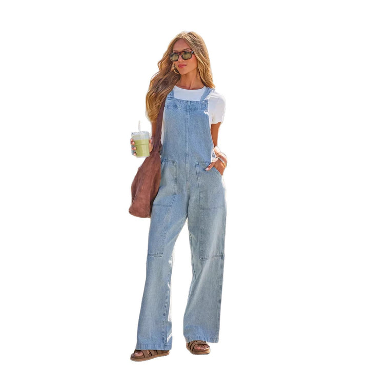 Dame løse denim jumpsuits med brede ben og praktiske lommer Skovae