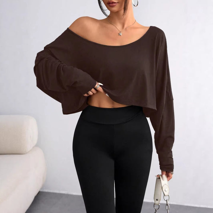 Dame Casual Crop-top med løs pasform og asymmetrisk udskæring Skovae