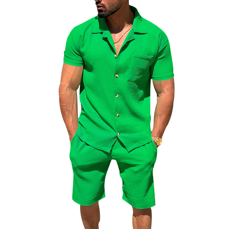 Herre afslappet kortærmet skjorte og bermuda shorts sæt med struktureret design Stilla