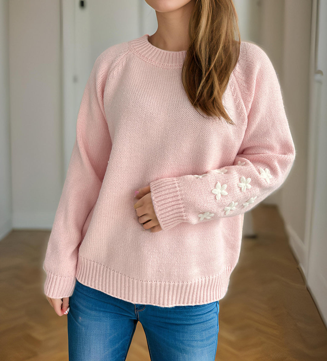 Kvinder strik sweater med blomsterapplikationer og afslappet pasform Stilla
