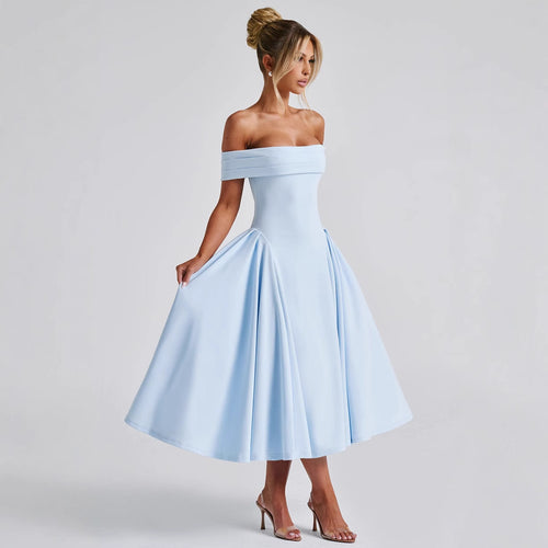 Dame Off-Shoulder Cocktailkjole med voluminøs nederdel og elegant stropdesign Stilla