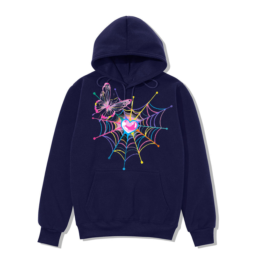 Kvinders hoodie sweatshirts med kreativ sommerfugl og spindelvævsdesign Skovae