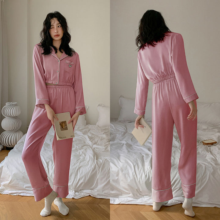 Dame Satin Pyjamasæt med elegante kontrastdetaljer Stilla