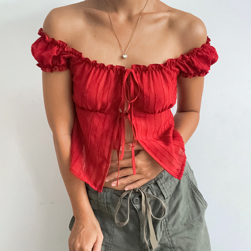 Dame Off-Shoulder Struktur Crop Top Stilla
