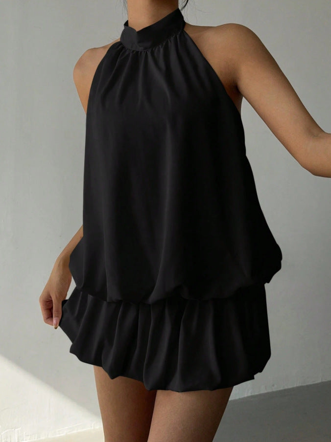 Dame sommerligt minikjole med halterneck og asymmetrisk design Skovae