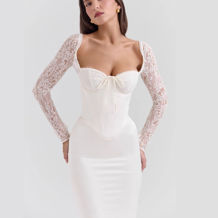 Dame Elegant højhalset aftenkjole med lace og tætsiddende silhuet Skovae