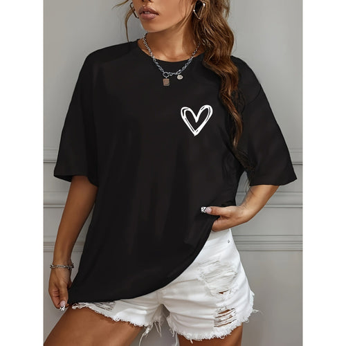 Dame T-shirt med afslappet hjerte-motiv og oversized skjæring Stilla