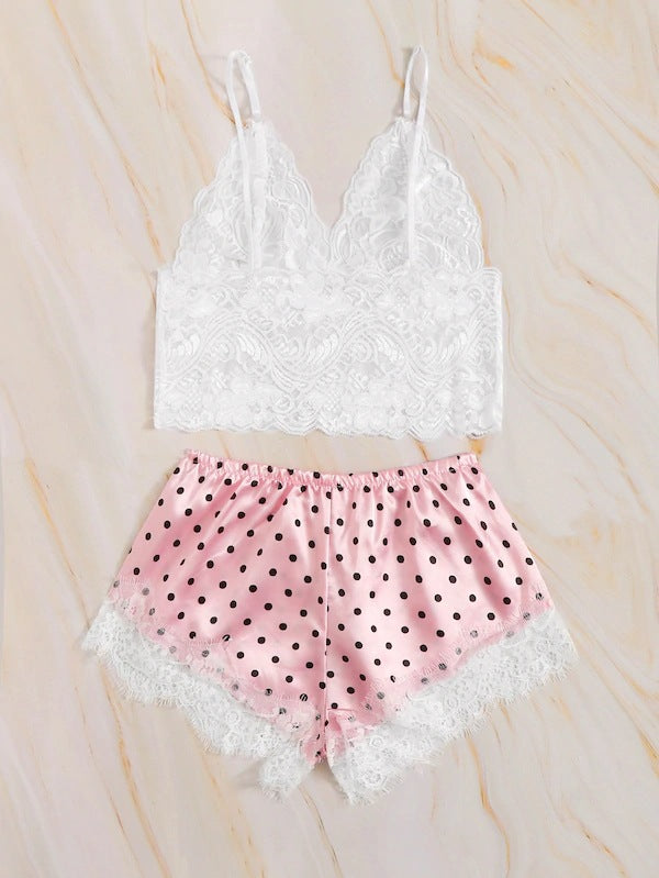Dame-spids-cami-og-polkadots-shorts-sæt Stilla