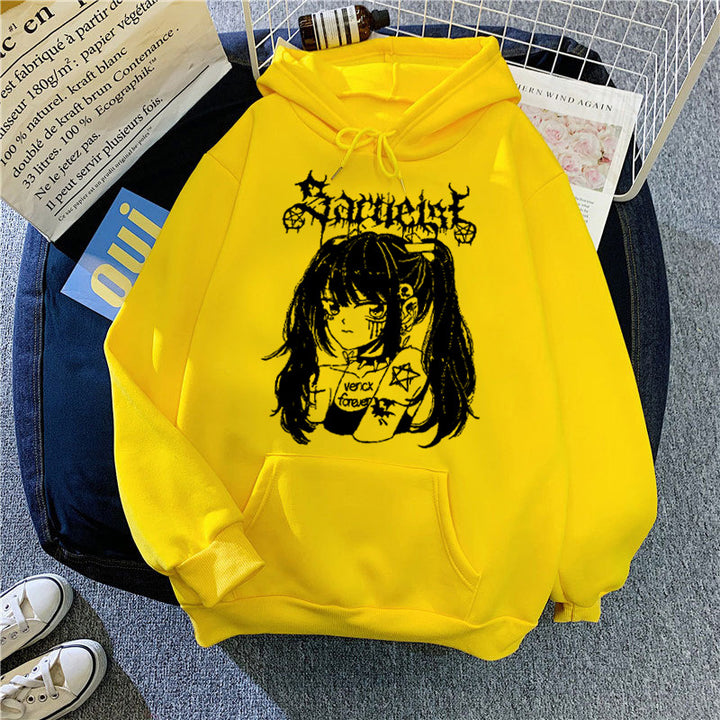 Kvinders hætte sweatshirt med unikt kunstnerisk grafisk design Skovae