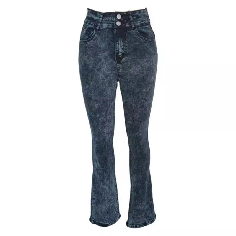 Dame Højtaljede Flared Jeans med moderne Used-effekt Stilla