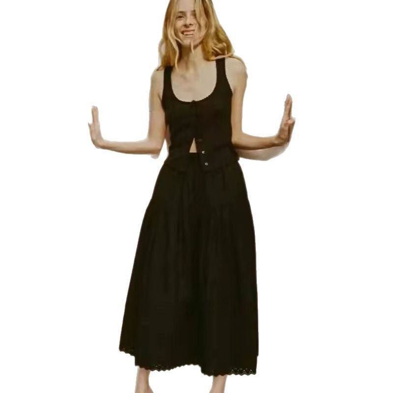Dame Maxi-nederdel med elegant Broderie Anglaise og flydende snit Stilla