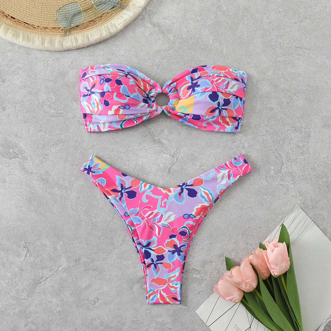 Dame Bandeau-Bikini-sæt med floral design og ringakcent Stilla