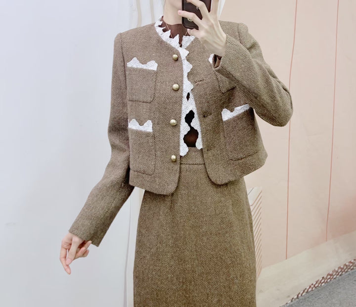 Dame Tweed Blazer med spidsaccentuer og rummelige lommer Stilla