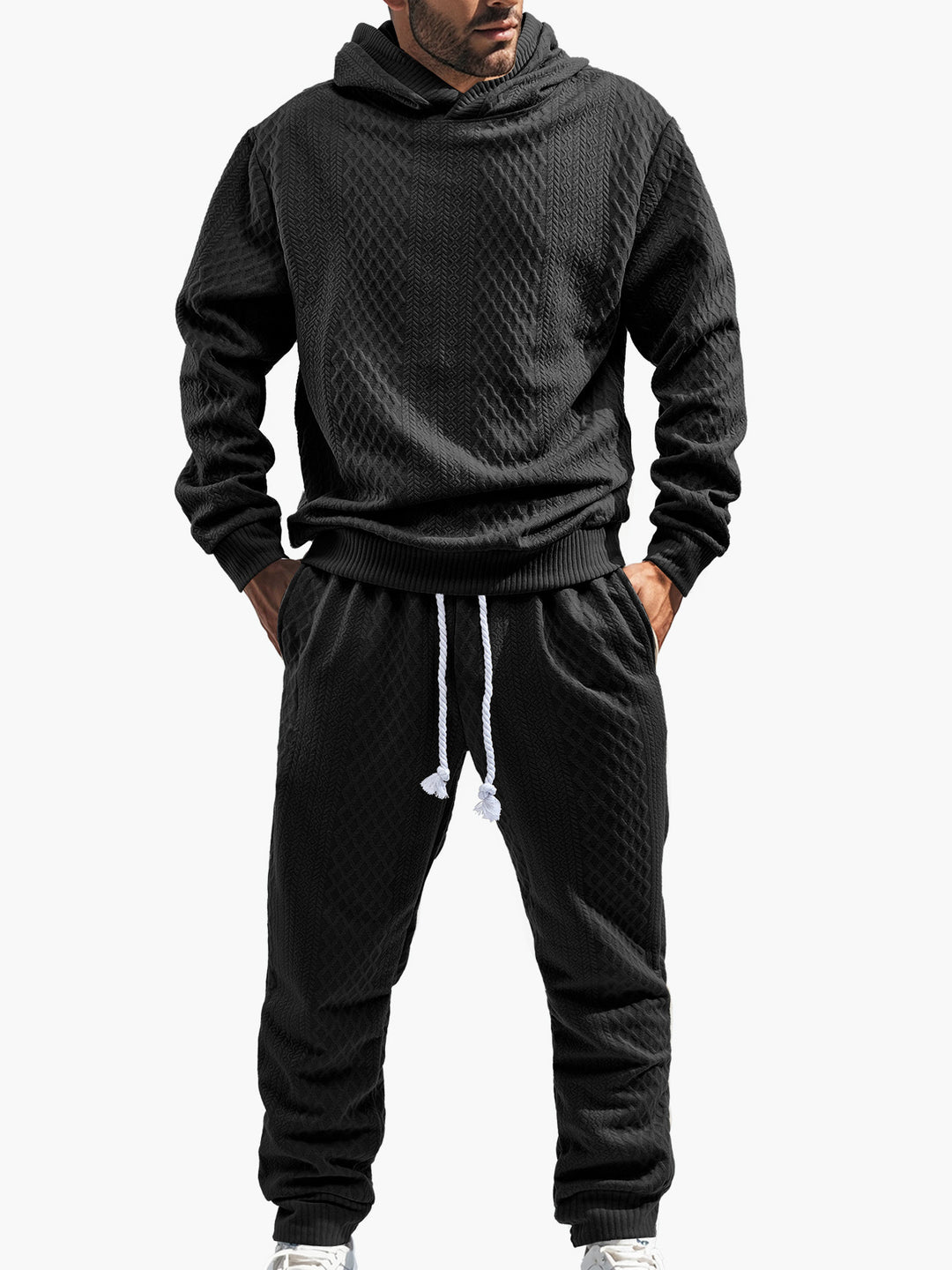 Herre sporty fritidssæt med struktureret design og hævet hætte Stilla