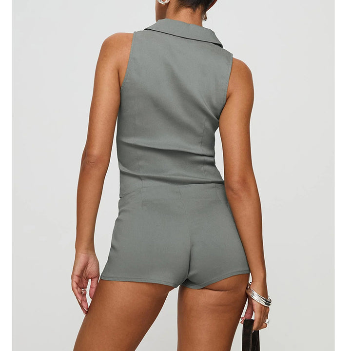 Dame figursyet Cropped-Top med lynlås og matchende shorts Stilla