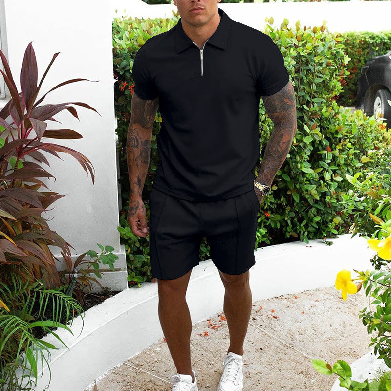 Herre fritid-zip-up polo og shorts sæt Stilla