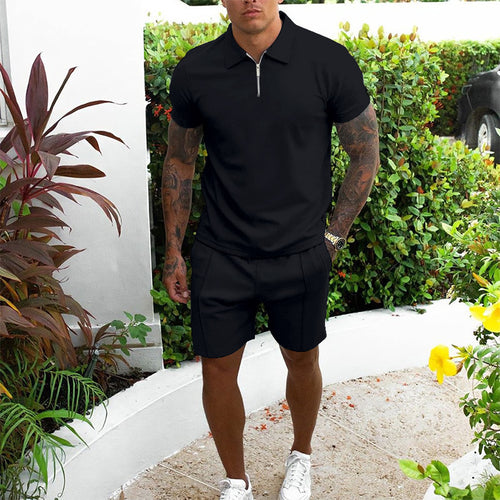 Herre fritid-zip-up polo og shorts sæt Stilla