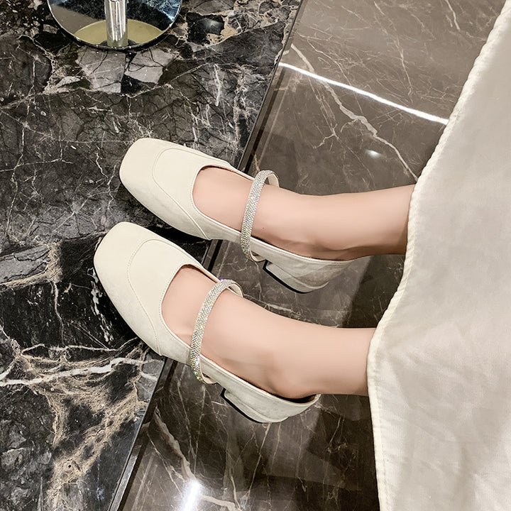 Dame Elegant Kvadrat Tæer Mary Jane Ballerinas med Rhinestone Remme Stilla