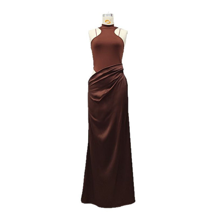 Dame Elegante Cut-Out Maxikjole med høj krave og kropsnær silhuet Skovae