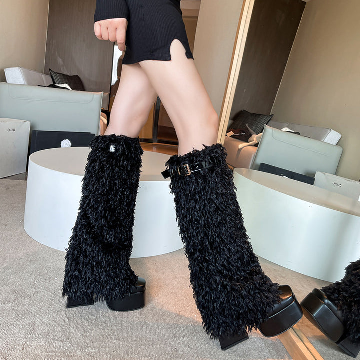Femme Luxe Fuzzy Over-knæet Stiletto Støvler Stilla