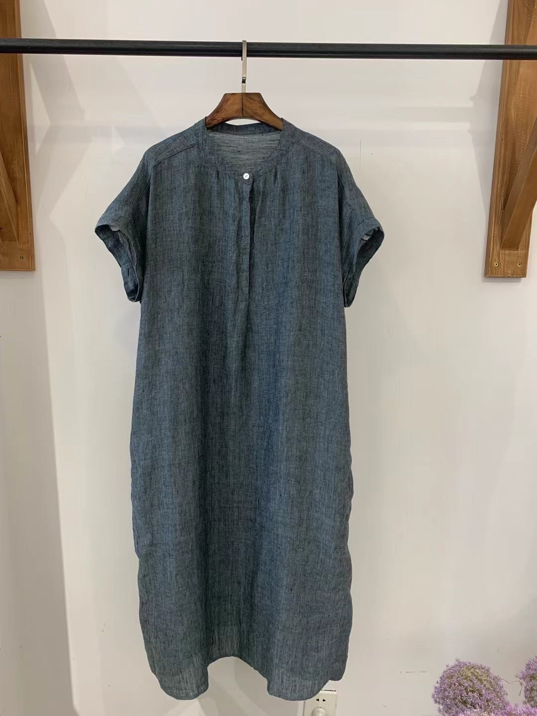 Femme Kortærmet Linned Shift Kjole Stilla