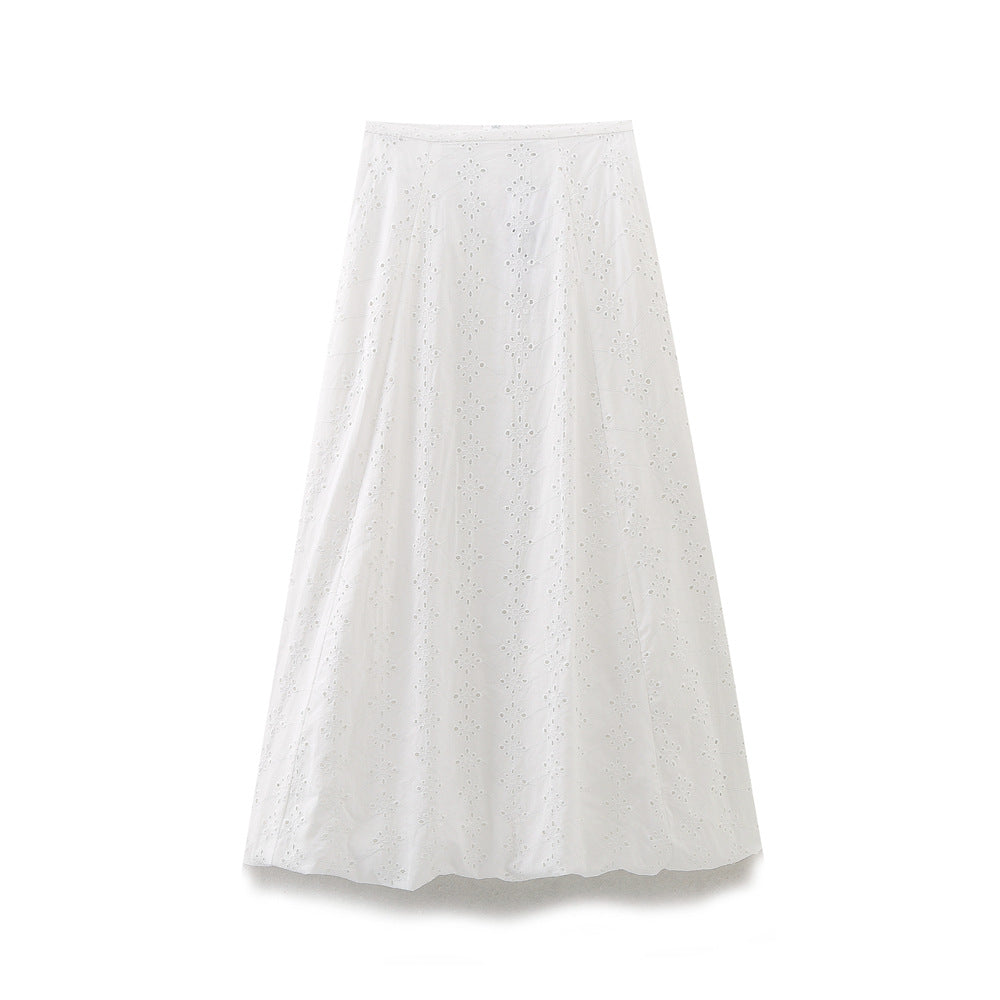 Femme Eyelet Detalje Knap-Op Bluse Stilla