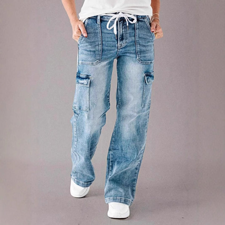 Dames cargo jeans med brede ben og høje lommer Skovae