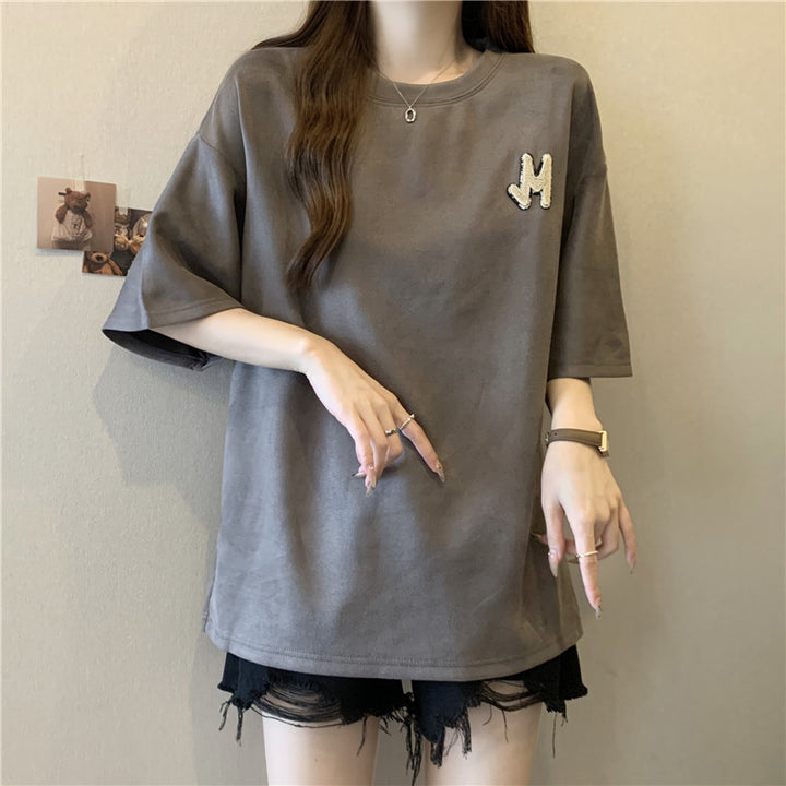 Dame Bekvemmelig Overstørrelse Grafisk T-shirt med Unikt Logo Stilla