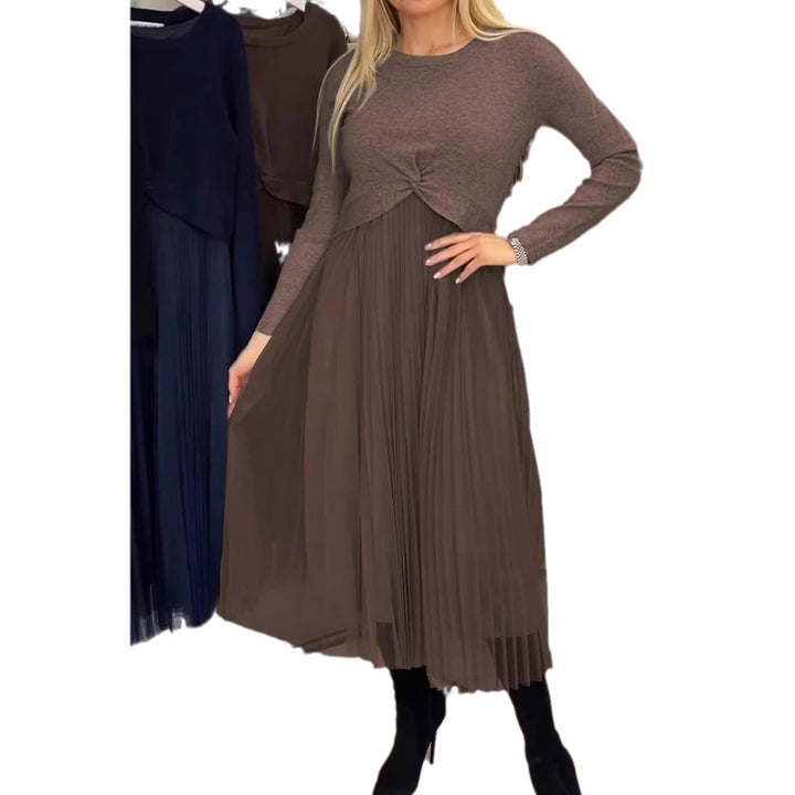 Dame Plisseret Midikjole med elegant Knotedesign Stilla