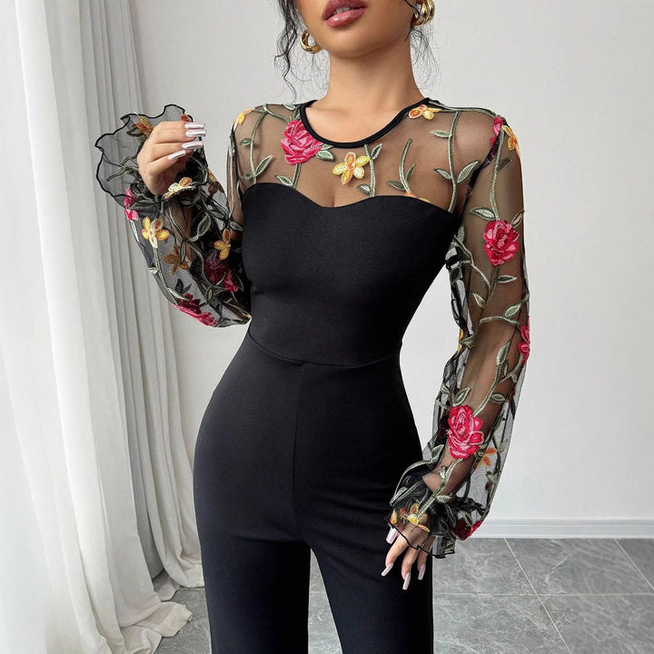 Dame elegant top med blomsterprint laceindsatser Stilla
