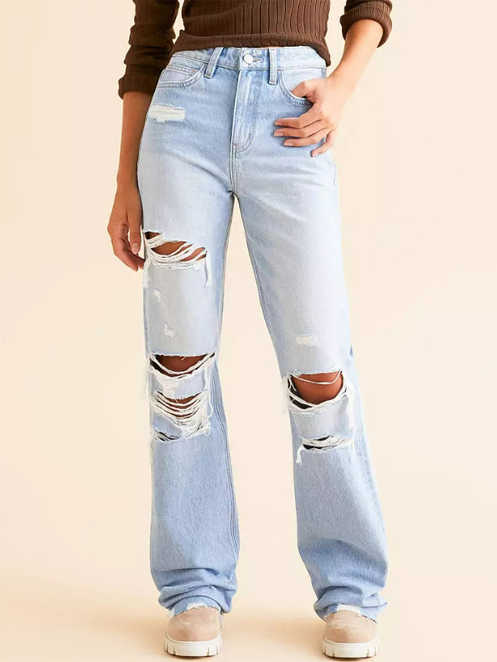Dame Bred Ødelagte Jeans i afslappet Vintage-stil med høj talje Stilla