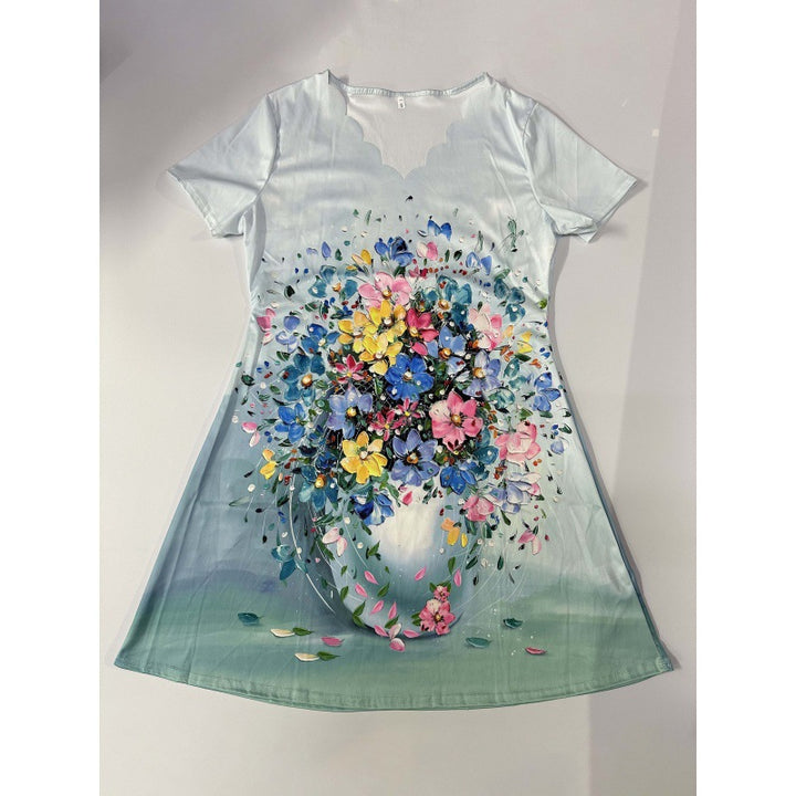 Dame Floral Print A-Linie Kjole med Vinge Krave Stilla
