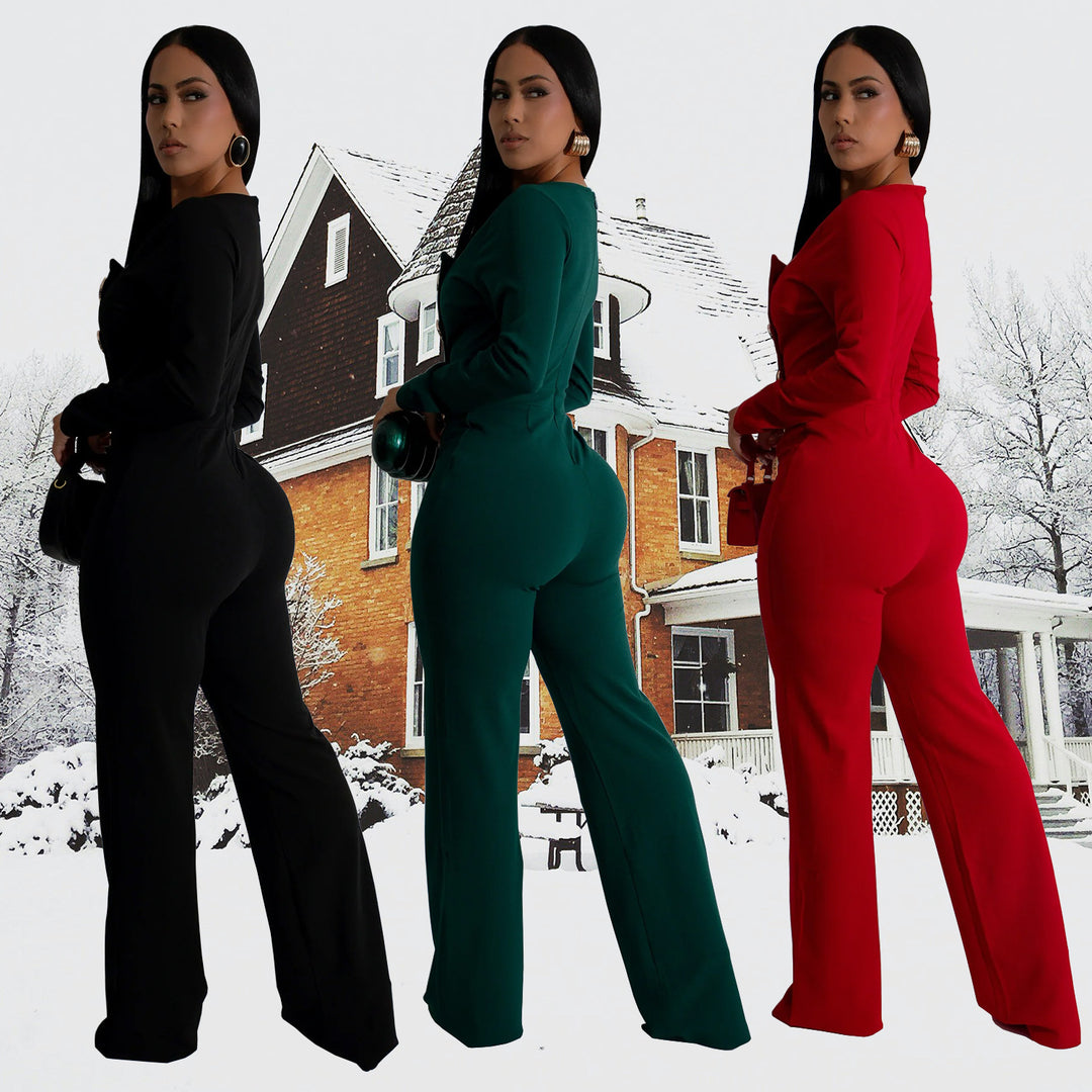 Dame Elegant Jumpsuit med firkantet udskæring og raffinerede knapdetaljer Stilla