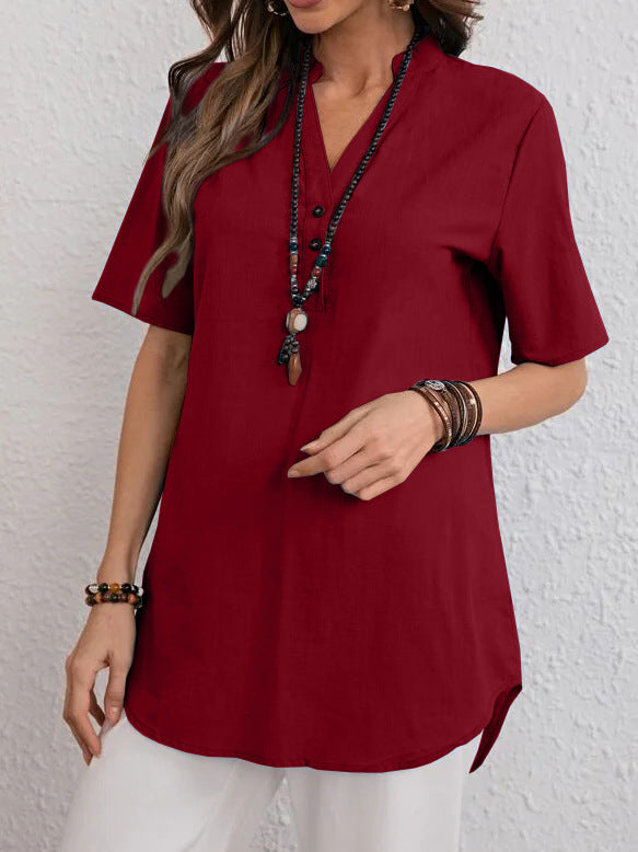 Dame kortærmet bluse med asymmetrisk kant og knappedetaljer Stilla