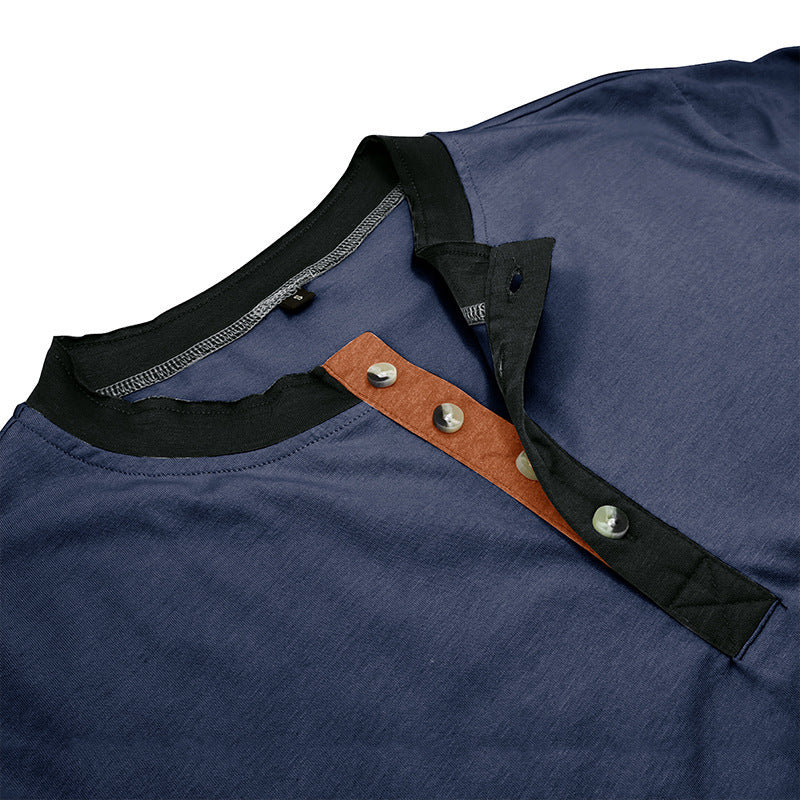 Herrer Korte ærmer-Henley-skjorte med elegante kontrastdetaljer og komfortabel knaplukning Stilla