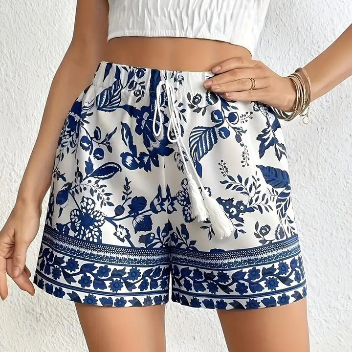 Dame fritidsshorts med blomstermønster og elastisk talje Skovae