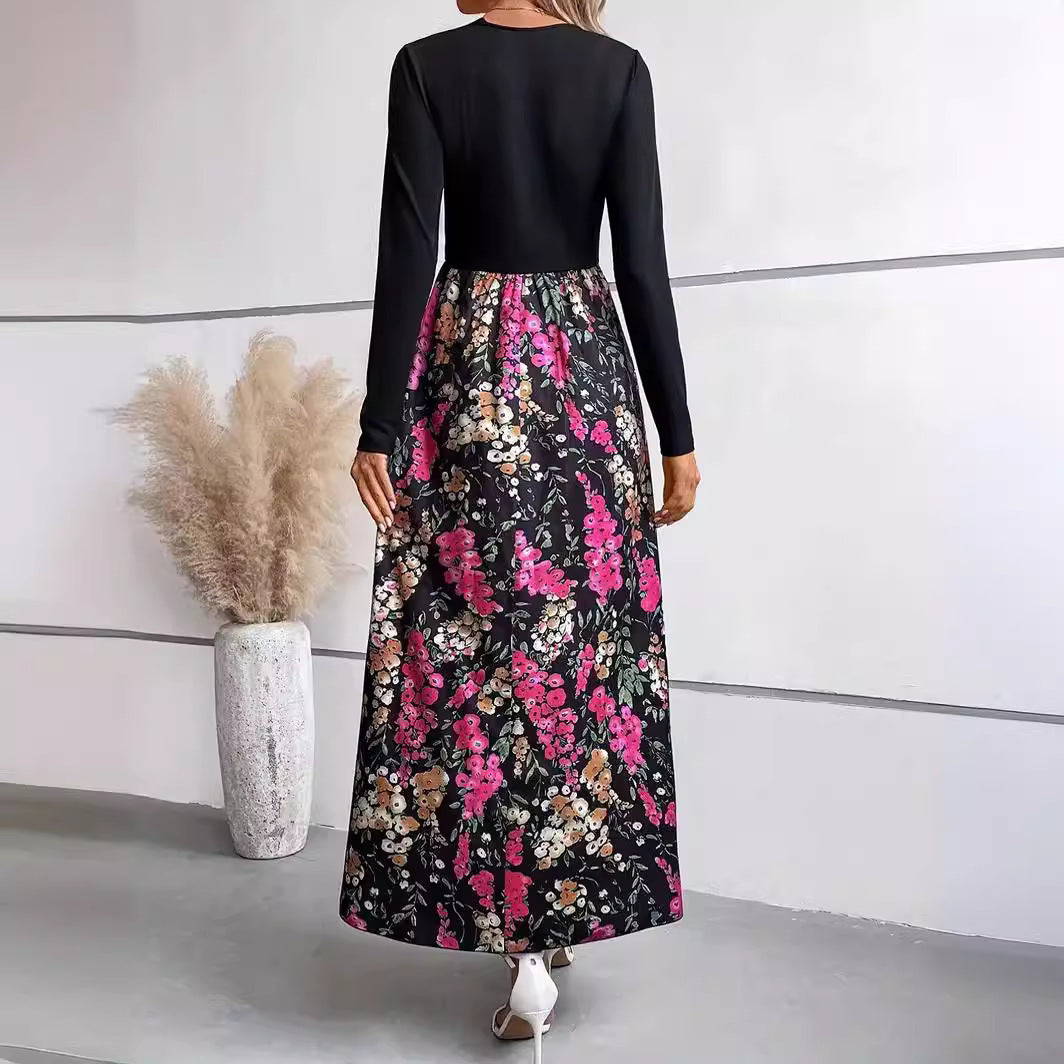 Damer Elegant Maxikjole med florale accenter og langeærmer Stilla