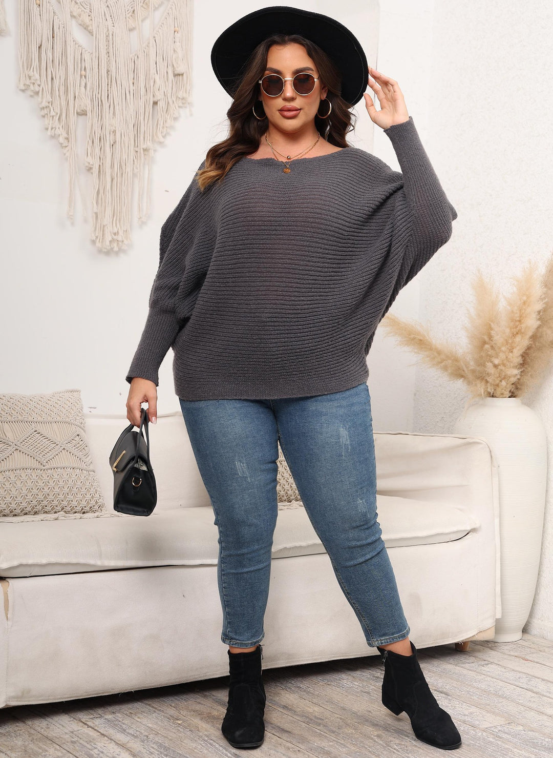 Dame Oversized Strikpullover med luftig maskestruktur Stilla