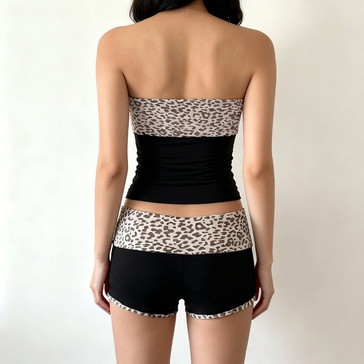 Dame sporty bikini set med trendy leopardmotiv og elastisk bånd Skovae