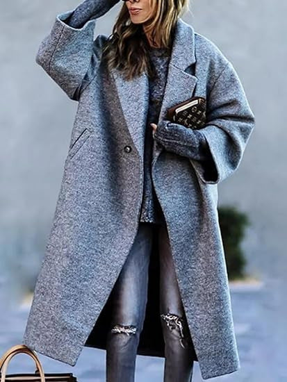 Dame Oversized Uldfrakke med struktureret Design og Knapliste Stilla