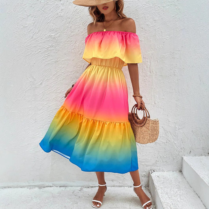 Dame Off-Shoulder Midikjole med farvegradient og flæsedetaljer Stilla