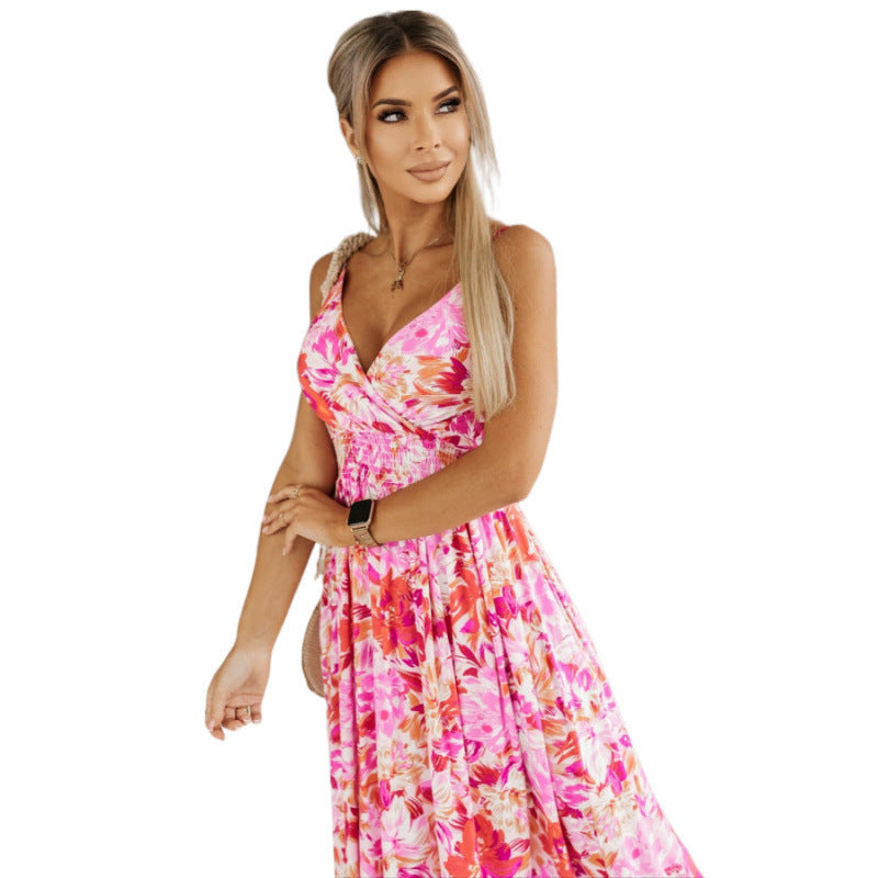 Dame Tropical Print Maxi Kjole med justerbare Spaghettistropper Stilla