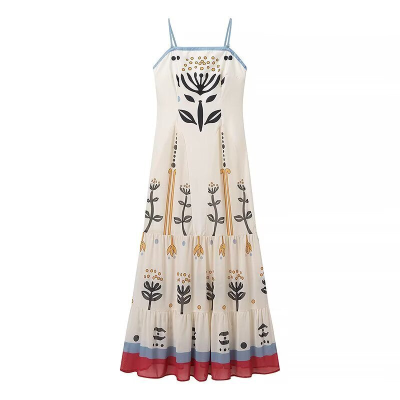 Dame Maxi Kjole med blomstertryksdesign og legende flæse stil