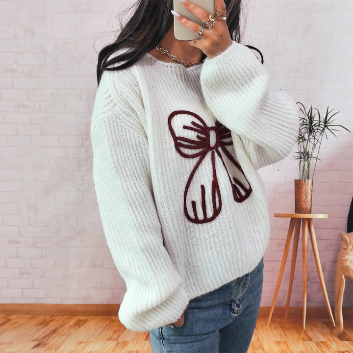 Kvinders afslappede sweater med stilfuldt sløjfedesign Stilla