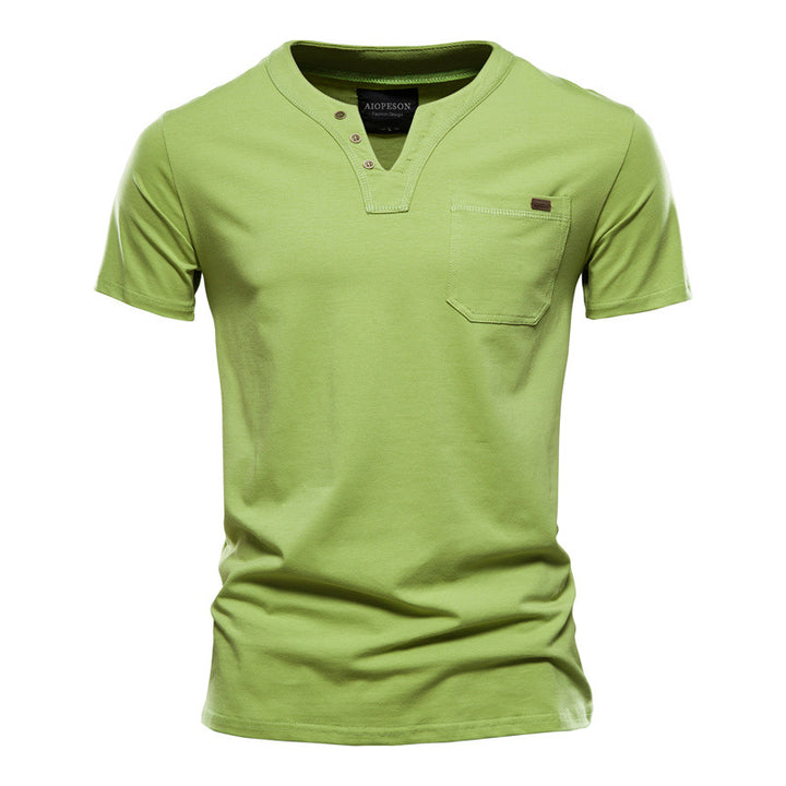 Herrer V-hals T-shirt med trykknapper og brystlomme Stilla