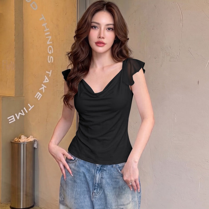 Dame Elegant Top med flydende chiffon-detalje Skovae