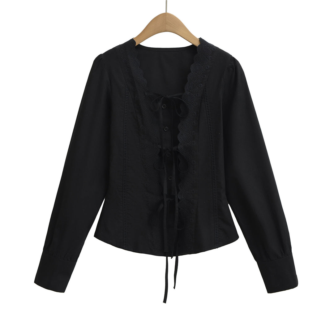 Damer Elegant Bluser T-shirt med Rysjer og dekorativ Snøring Stilla