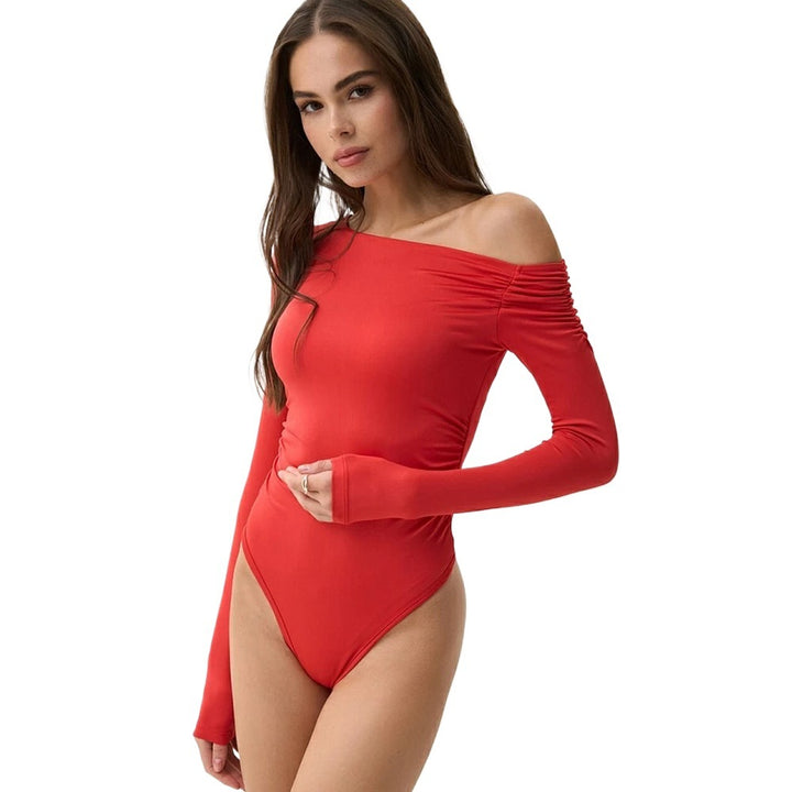 Dame Elegant Rynket Langærmet Bodysuit Stilla