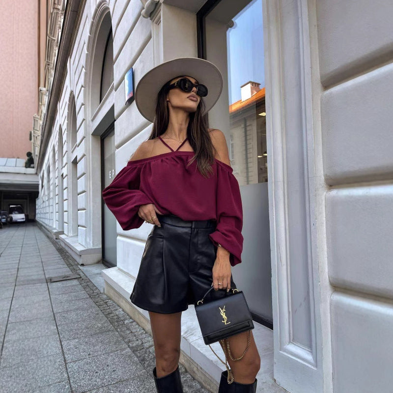 Dame Off-Shoulder Bluse med rynker og vide ærmer Stilla