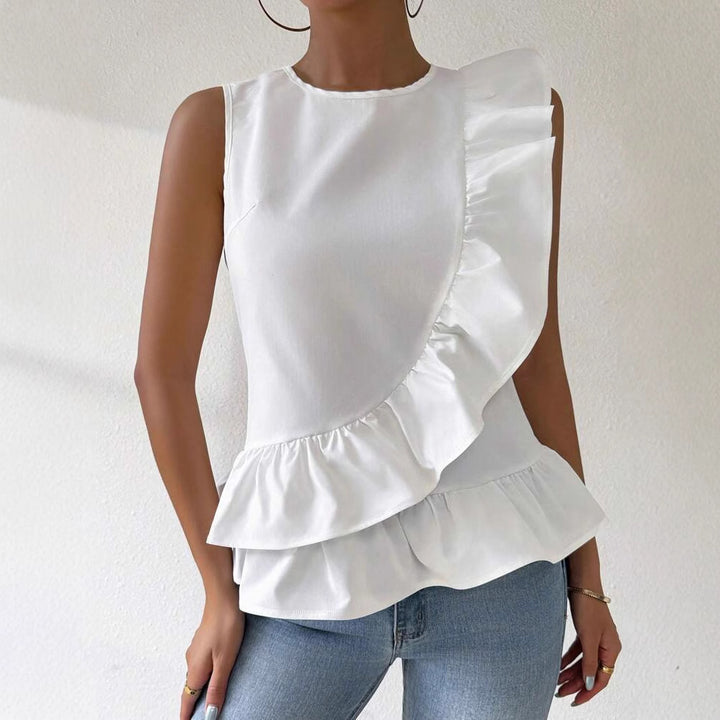 Dame elegant bluse med rynkedetaljer og asymmetrisk snit Stilla